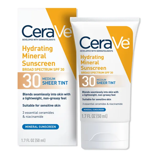 CeraVe Hydrating Mineral Sunscreen Face Lotion with Sheer Tint SPF 30